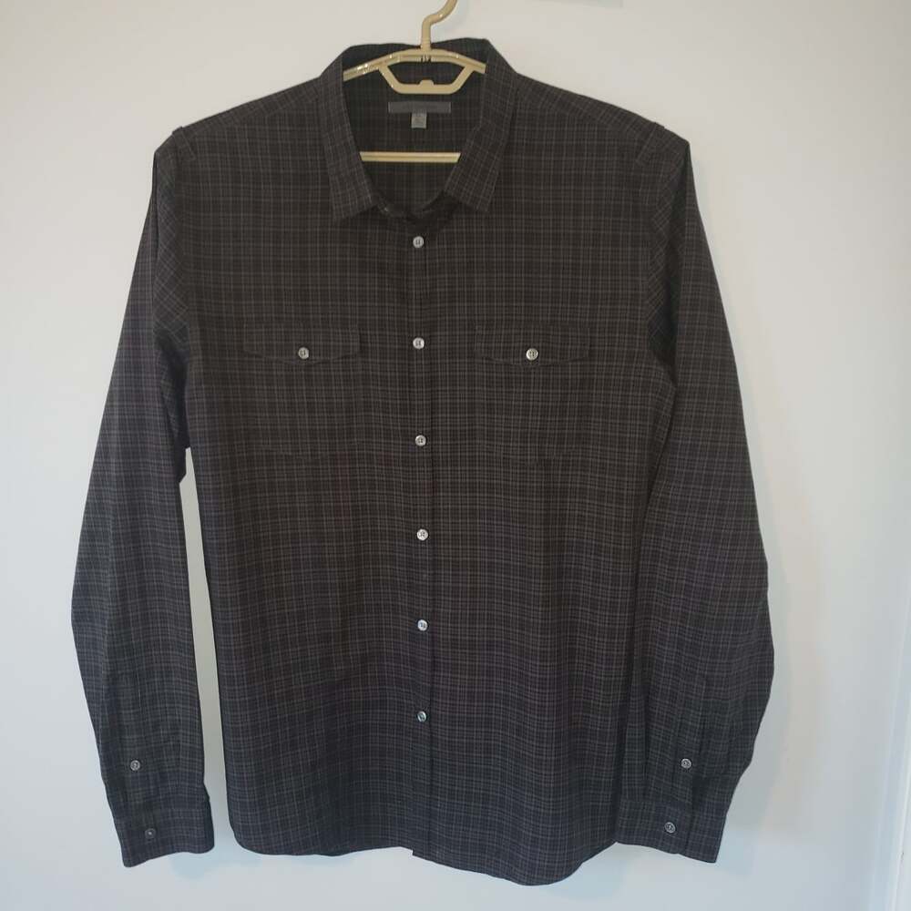 John Varvatos Brown Checkered Pattern Collar Button Up Shirt Size XXL